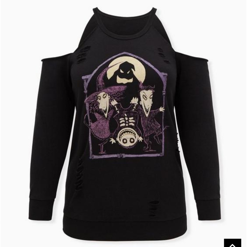 Torrid Disney Nightmare Before Christmas Oggie Boys Cold Shoulder Sweatshirt - Picture 2 of 3